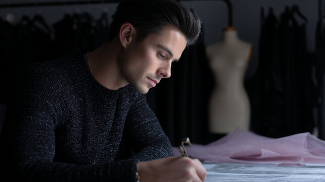 Male fashion designer creative workspace.