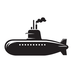 Obraz premium Smooth Hull Submarine silhouette with clean lines – Submarine illustration – Minimalist Submarine vector – Vehicle silhouette