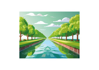 Fototapeta premium Birdsong fills the air, a chorus of chirps, tweets, and whistles. Monkeys swing through the trees, their playful antics adding to the lively soundtrack. The water itself