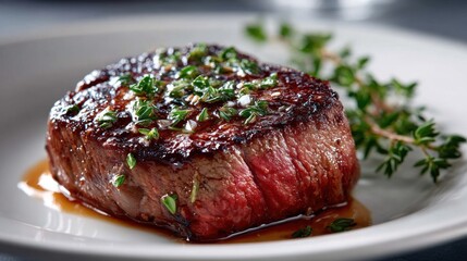 Grilled Filet Mignon Steak with Herb Garnish
