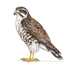 Fototapeta premium Watercolor illustration of merlin bird perching with brown and white plumage
