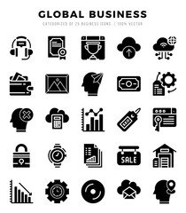Global Business web icons in Glyph style.