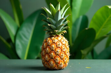 Ripe pineapple on the table, isolated on green background