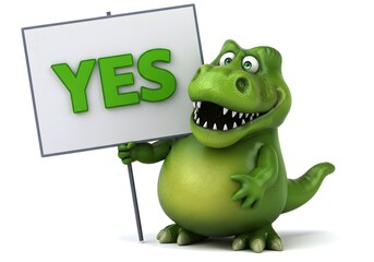 Cartoon Dinosaur Holding Yes Sign
