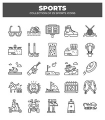 Collection of 25 Sports Icons. Line Art Graphics