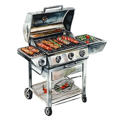 Electric Grill, watercolor painting vector, high quality, isolated on a white background.