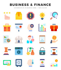 Set of Business & Finance Icons. Simple Flat art style icons pack. Vector illustration.