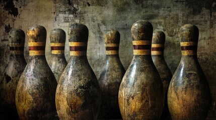 Artistic photo of bowling pins. Close up picture, wallpaper