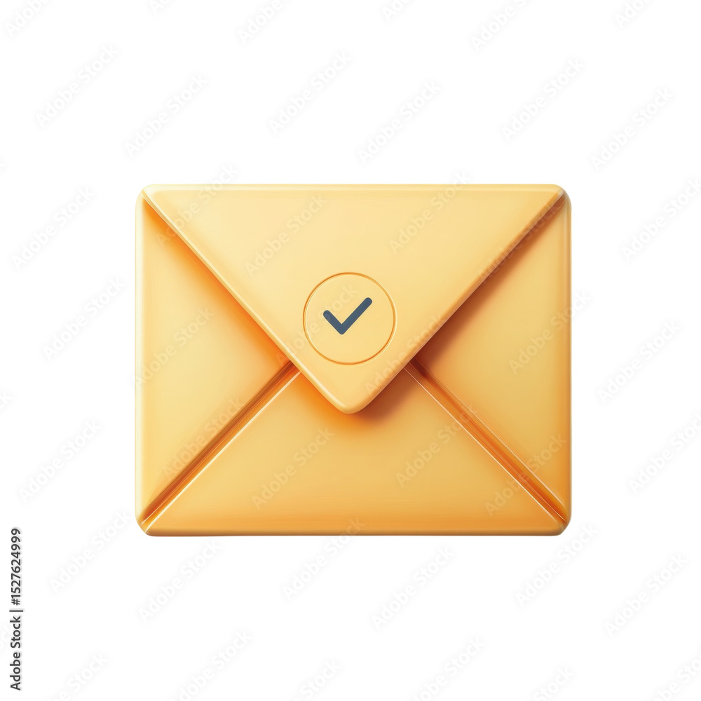 Poster email received icon golden envelope notification with checkmark message on transparent background