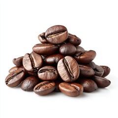 Naklejka premium A pile of freshly roasted coffee beans rests on a white surface in studio.