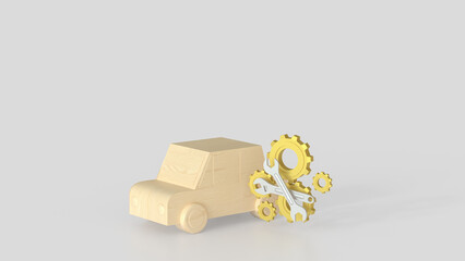 The Wood car and Gear for  fix or repair concept 3d Rendering.