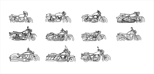 Set of Classic Motor Vector Line art  perfect for Laser Cutting or metal art