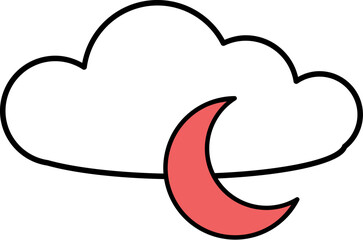cloud and moon retro 90s outline style