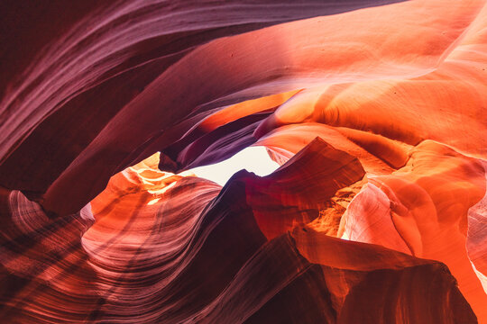 Layers, shades, curves, lines and texture of tall walls in Antelope Canyon