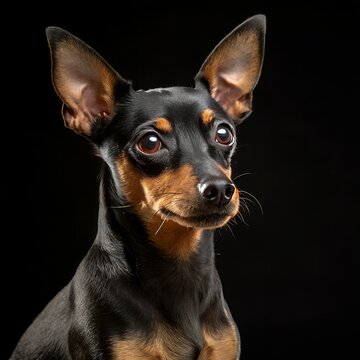 Alert Miniature Pinscher Portrait | Black and Tan "Min Pin" Dog Photography