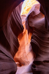 Layers, shades, curves, lines and texture of tall walls in Antelope Canyon