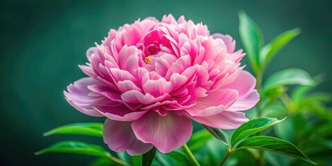 Close-up macro reveals a vibrant pink peony blossom; minimalist garden beauty.