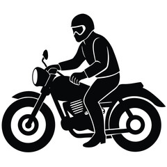 Fototapeta premium Silhouette of a Motorcyclist with Full Gear on Motorcycle Against White Background Graphic
