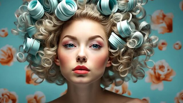 portrait of beautiful young model with curly hair, fashion concept, hair care, hair stylist