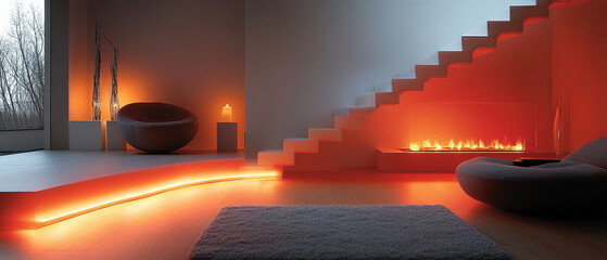 Modern Living Room with Fireplace and Ambient Lighting