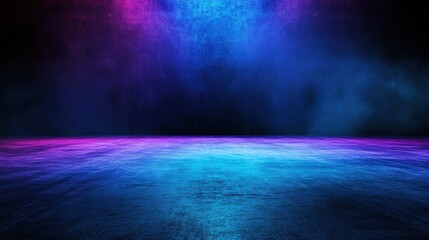 Blue and purple neon light on concrete cement floor and black background studio, Abstract high-tech, technology futuristic or entertainment feeling