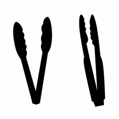 Vector silhouette of two frying food tongs with different shapes isolated on white background. Suitable for kitchenware logos, and cooking logos. cake tongs.