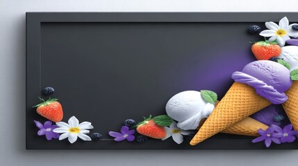 Ice cream cones with berries and flowers