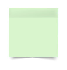 Green sticky note with curled bottom edge and soft shadow, blank and isolated on white background, clean and minimal look.