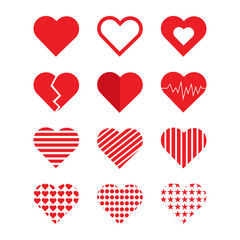 Heart icon set with different shapes. Set of hearts icon