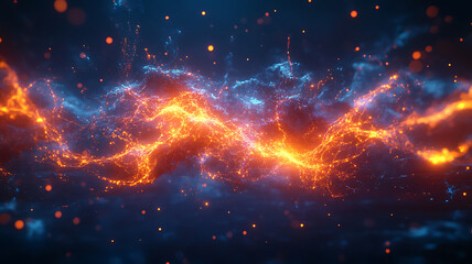 Abstract digital art featuring swirling waves of energy and glowing particles