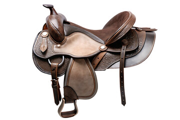 Western leather horse saddle isolated on a white background png ai generated