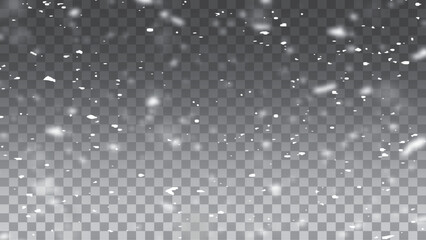 Vector winter flurry with snowflakes swirling. Delicate snow crystals forming a natural winter scene. Transparent snow overlay. 