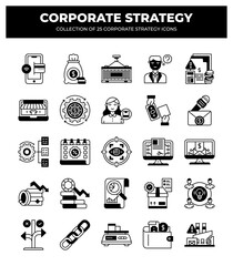Collection of 25 Corporate Strategy Icons: Business. Finance. and Marketing Visuals