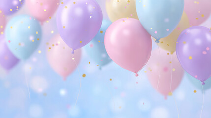 Joyful Pastel Balloons and Confetti on a Soft Light Background