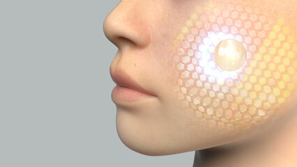 Damaged skin layer from UV light used as background for skin care and sun protection products. 3D rendering.