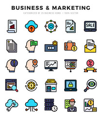 Business & Marketing Icons Pack Lineal Color Style. Vector illustration.