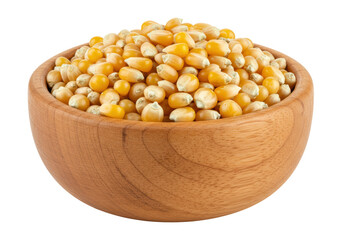 Isolated Wooden Bowl Filled with Yellow Corn Kernels
