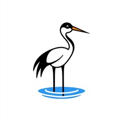 Simple cartoon crane standing in water