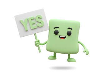 Fototapeta premium Green Character Holding Yes Sign
