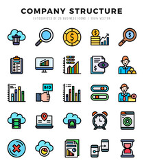 Company Structure Lineal Color icons collection. 25 icon set. Vector illustration.