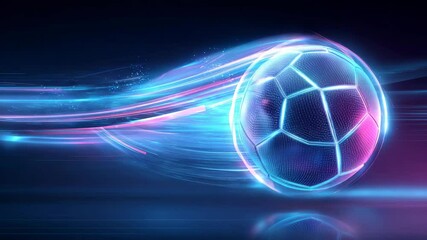 Exciting soccer ball in motion with dynamic colors shining brightly at a futuristic backdrop - Powered by Adobe