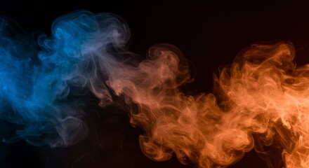 Abstract smoke swirls in blue and orange