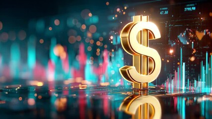 Visual representation of financial growth with dynamic graphics and a golden dollar sign - Powered by Adobe