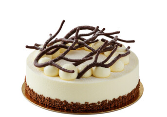 Isolated White Cream Cake with Chocolate Branches and Crumbs