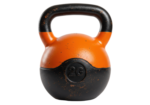 Isolated Rustic Orange and Black Kettlebell for Strength Training