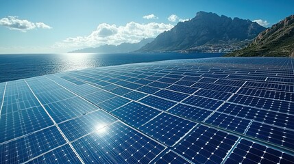 Solar panels array on coast