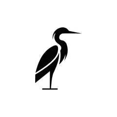 White background illustration of a heron bird with a long beak, a graceful animal often mistaken for a stork or crane, captured in a simple, artistic 