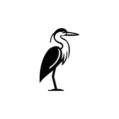 White background illustration of a heron bird with a long beak, a graceful animal often mistaken for a stork or crane, captured in a simple, artistic 