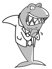 A grayscale cartoon worm-like character with evil grin pose
