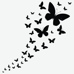 Black and white butterfly silhouette on branch with floral design elements